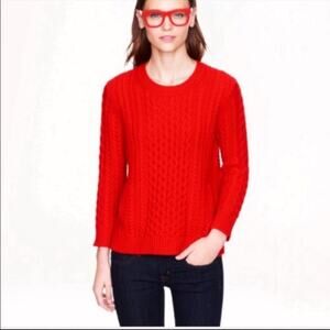 J. Crew Red Wool Cable Knit Crewneck Pullover Sweater Top Pockets Ribbed SIze M